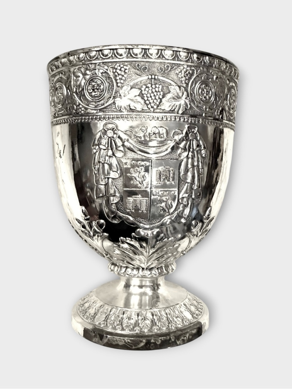 Vintage Set of 6 Corbell & Co Silver Plated Water Wine Goblets Coat of Arms